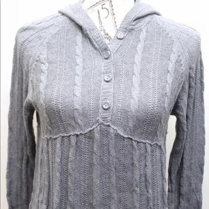 Fox Sweater Blouse 100% Cotton Gray Cable Knit Buttons Size 3 Women Shirt W Hood